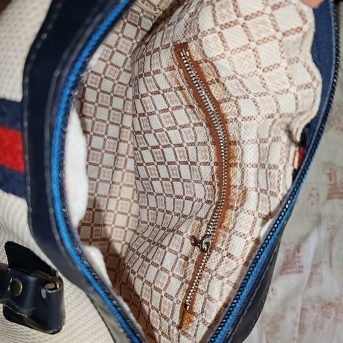 Vintage Mario Valentino style shoulder bag, beige and blue