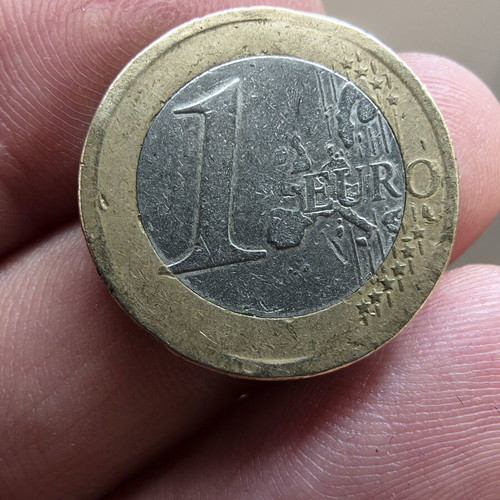 1 Euro coin used, rare collector's item 2002 with mint defects