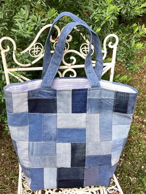 Denim tote bag handmade, new, blue shoulder style