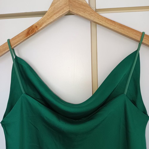 Emerald green satin cowl neck camisole top like new