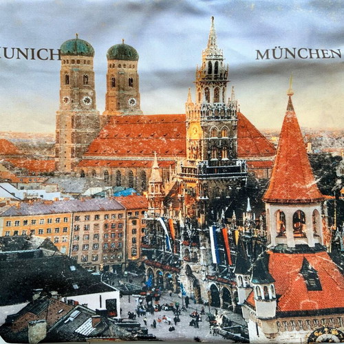 Munich Fabric Shoulder Bag with Travel Print New