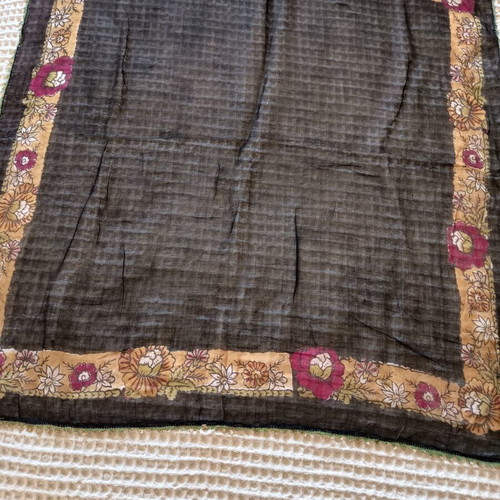 Vintage black scarf with floral design and handmade needle lace, like new