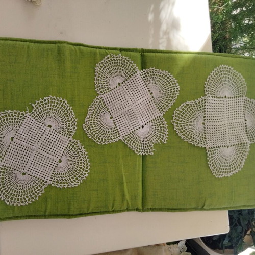 Vintage crochet doily set used, 4 pieces handmade dowry