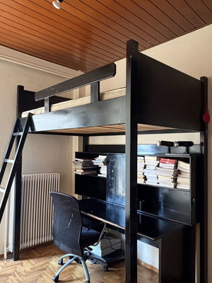 Custom half-double loft bed 120×200 with bookshelf