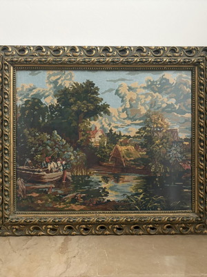 Embroidered cross-stitch painting with classic frame like new