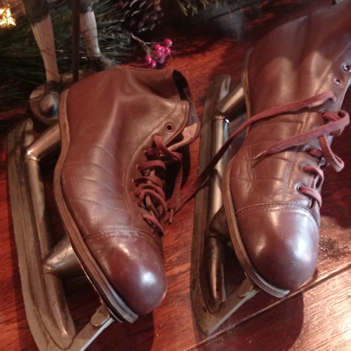 Vintage leather handmade ice skates used, size 41