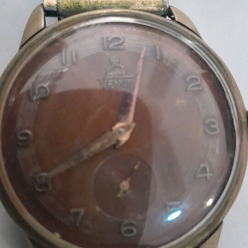 Venus vintage winding men's watch used, gold tone