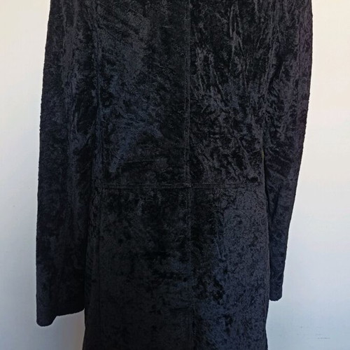 Acrobat 90s Vintage Velvet Coat with Leather Collar and Lining New Black