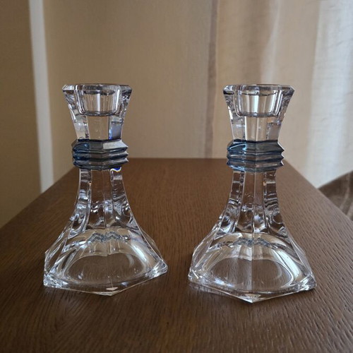 Crystal candlesticks set like new, height 19cm, diameter 9cm base