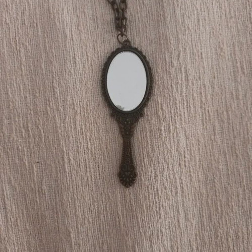 Vintage necklace with hand mirror used, bronze, bow and phone element