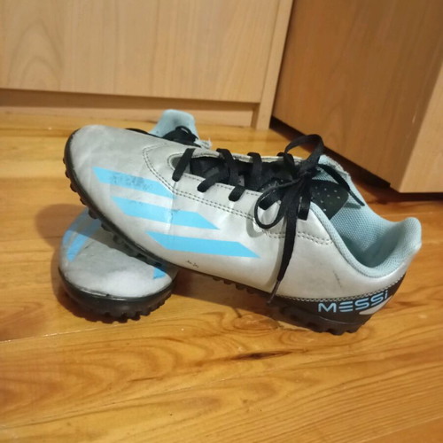 Messi football shoes used, Adidas, gray and turquoise, size 39