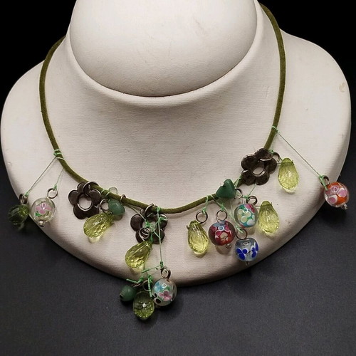 Pendant new handmade with crystals, Murano glass and metal daisies