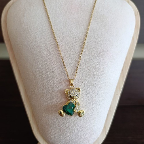 Teddy bear necklace like new, stainless steel with zircon