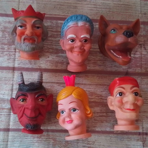 Vintage glove puppet faces used, pack of 6