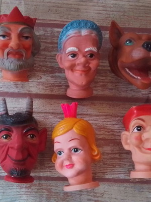Vintage glove puppet faces used, pack of 6