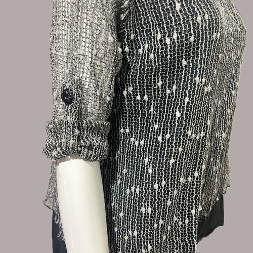 Mesh blouse used L gray and beige with transparent sleeves