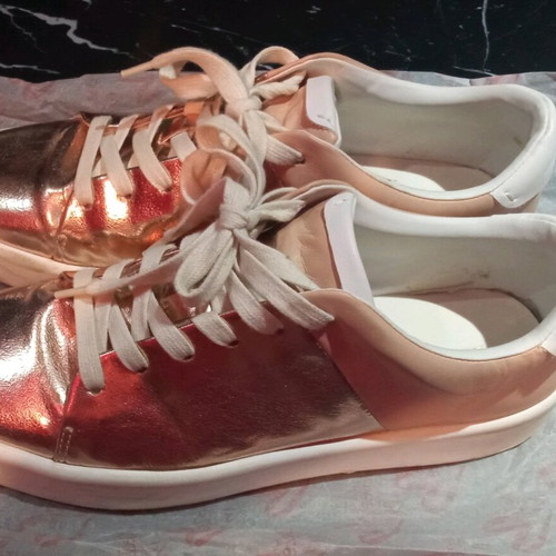 ZARA sneakers used, size 40, metallic rose gold with pale pink