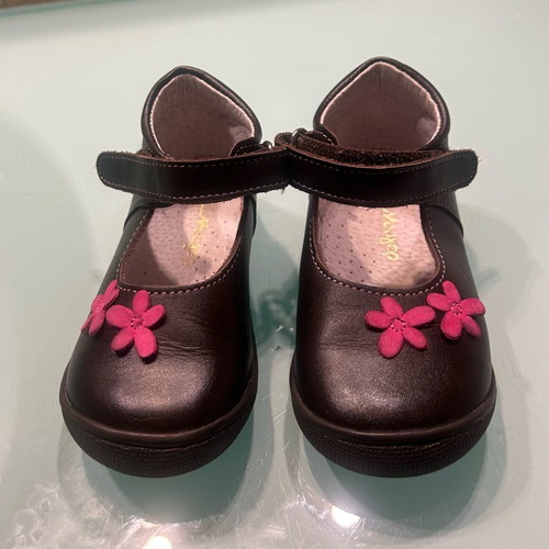 Mouger girls' ballerina shoes new, size 23, brown with fuchsia flowers
