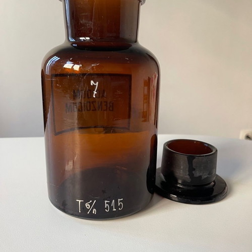 Antique glass pharmacy jar 20 cm used, dark glass vintage