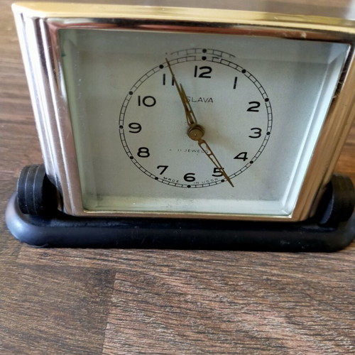 Slava mechanical table clock used, analog display