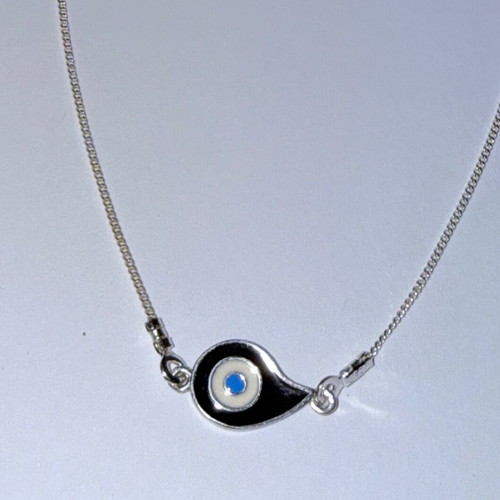Silver 925 necklace with black and blue enamel evil eye, like new
