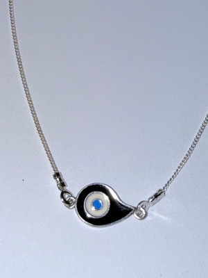 Silver 925 necklace with black and blue enamel evil eye, like new