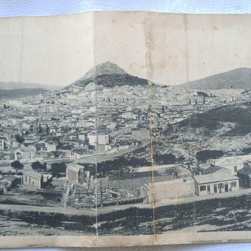 Large photo used on cardboard, general view of Athens around 1900