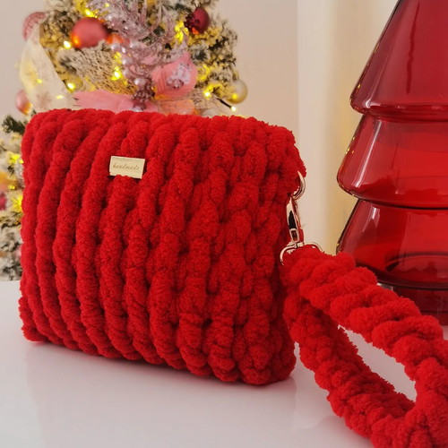 Handmade knitted toiletry bag new red