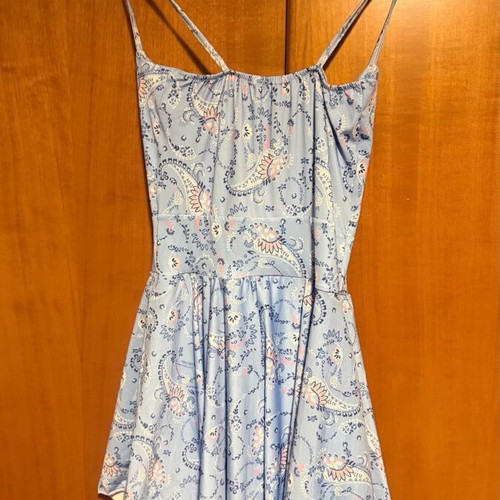 Summer dress new with asymmetrical cut and white turquoise straps