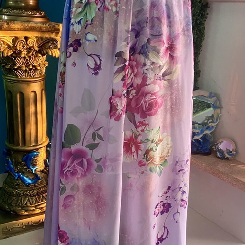Maxi floral chiffon skirt, violet with white lining, size S