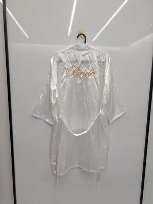 Wedding satin robe white with "Bride" embroidery large new