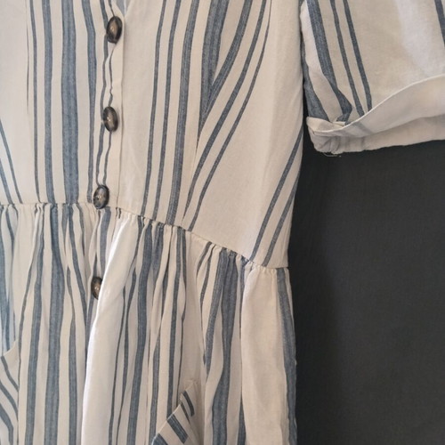 Zara linen striped dress white and blue XS like new with lining