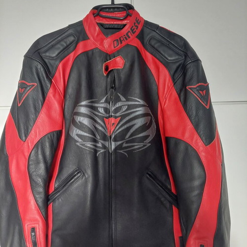 Dainese leather jacket used, black with red, size 50