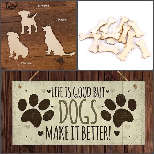Wooden pet craft elements new, set with sign, 24 dogs and 50 bones