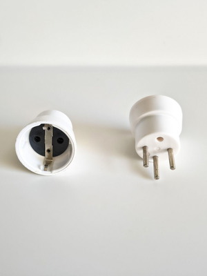 Set of 2 plug adapters from Schuko (Greece) to Type III D (Israel)
