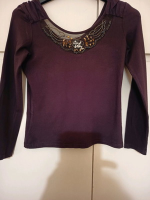 Μπλούζα βισκόζ Enzzo καφέ με διαφάνεια και χειροποίητο κέντημα με χάντρες σαν καινούργιο μέγεθος M