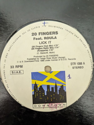 12" 20 Fingers Featuring Roula Lick It vinyl used, electronic