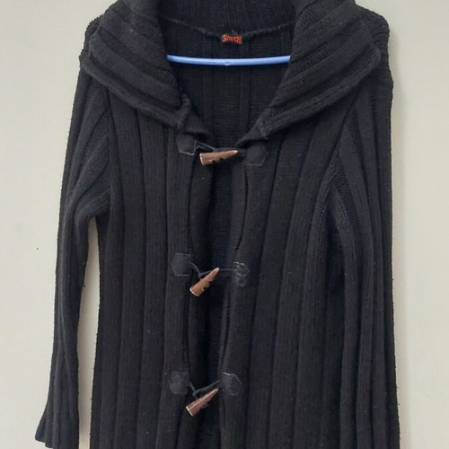 Long knitted cardigan stretch, like new, black, size M
