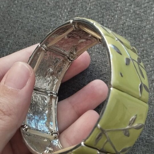 Vintage women's bracelet cuff with enamel and silver leaves, new