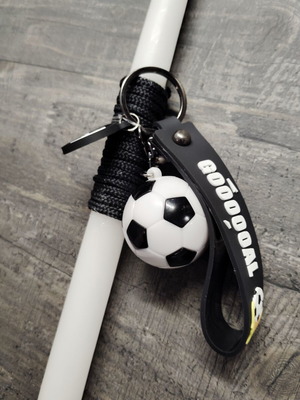 Easter candle with black football keychain and white ball new