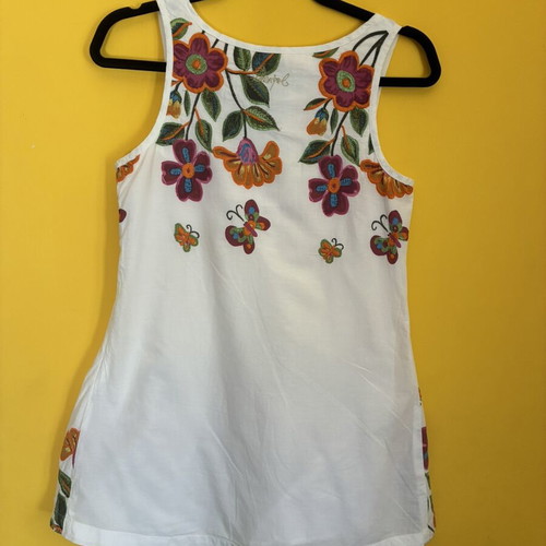 Desigual White Embroidered Boho Tunic Top size S like new