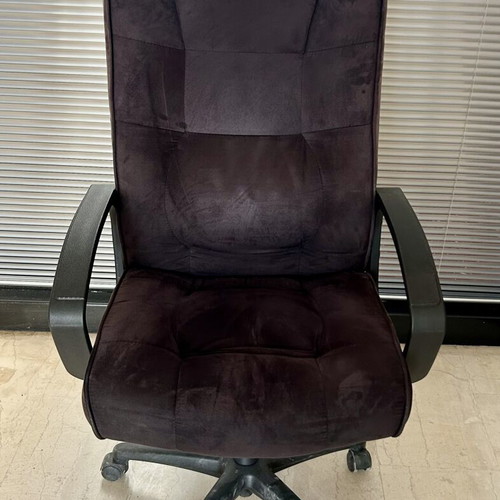 Office chair used, brown velvet fabric, adjustable height and tilt