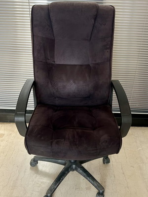 Office chair used, brown velvet fabric, adjustable height and tilt