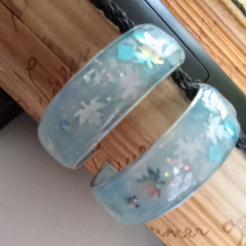 Handmade blue earrings with iridescent leaves new