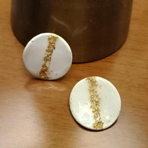 Handmade earrings new from clay with gold leaf white and gold