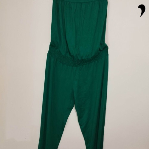 Emerald green strapless jumpsuit with rhinestone detail