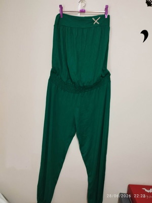 Emerald green strapless jumpsuit with rhinestone detail