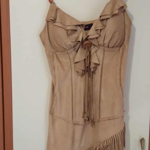 Beige vintage dress with suede texture like new