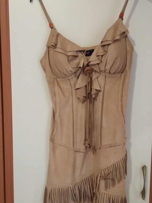 Beige vintage dress with suede texture like new
