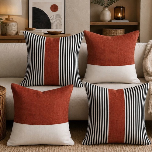 Decorative cushion covers set of 4 50×50 cm in terracotta, black and white